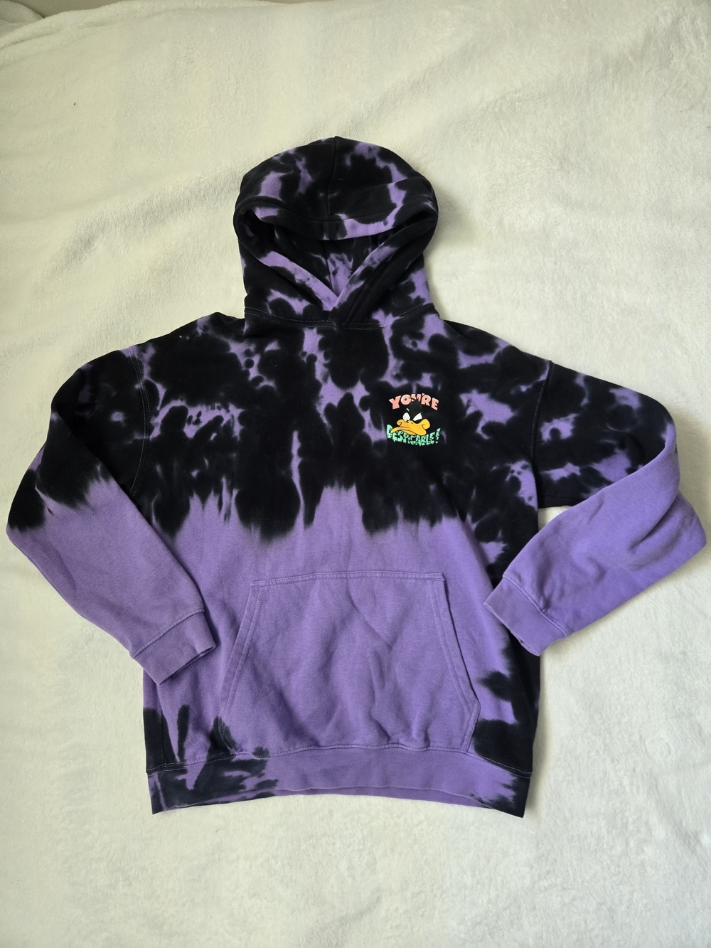 H&M and Warner Brothers Purple and Black Tie-Dye Hoodie with Graphic